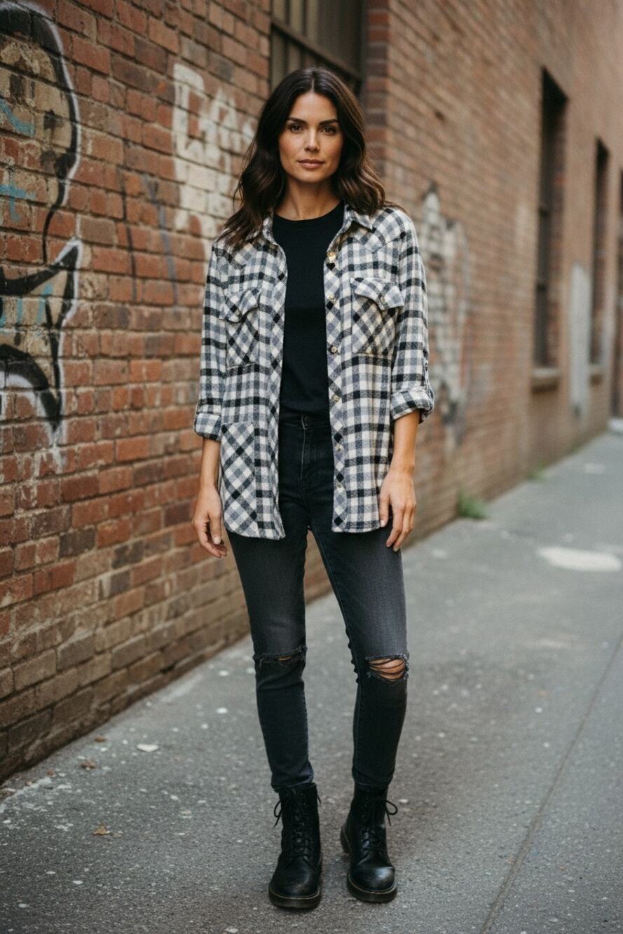 Pistola Plaid Flannel Button Down Shirt Black Gray Cream Womens Size Small NWOT